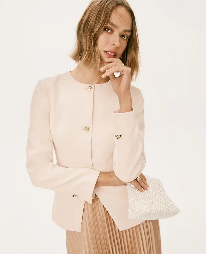 Ann Taylor Petite Split Hem Jacket Ivory Whisper Women's