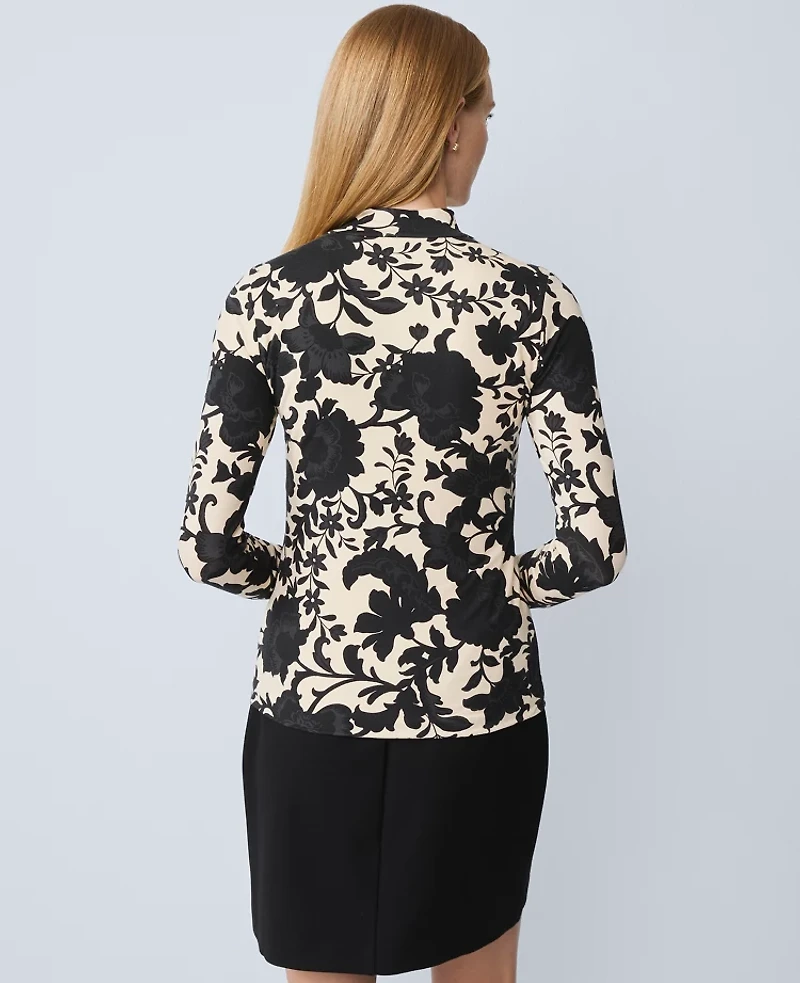 Ann Taylor Floral Mock Neck Top Black Women's