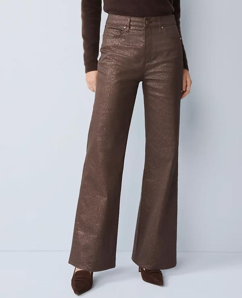 Ann Taylor The Petite Shimmer Wide-Leg Jean Copper Sparkle Women's