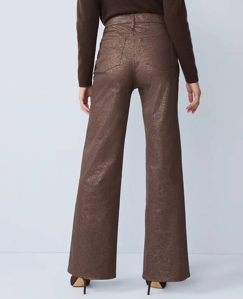 Ann Taylor The Petite Shimmer Wide-Leg Jean Copper Sparkle Women's