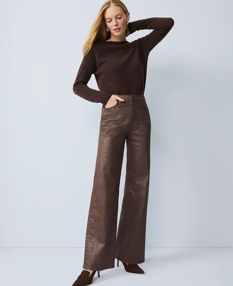 Ann Taylor The Petite Shimmer Wide-Leg Jean Copper Sparkle Women's
