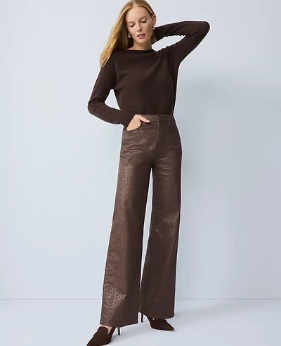 Ann Taylor The Petite Shimmer Wide-Leg Jean Copper Sparkle Women's
