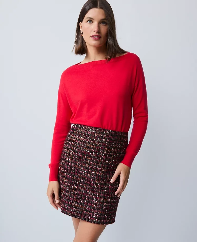 Ann Taylor Petite Tweed A-Line Skirt Red/Black Multi Women's