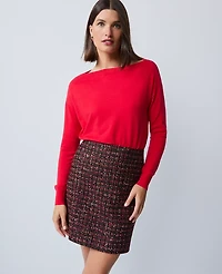 Ann Taylor Petite Tweed A-Line Skirt Red/Black Multi Women's