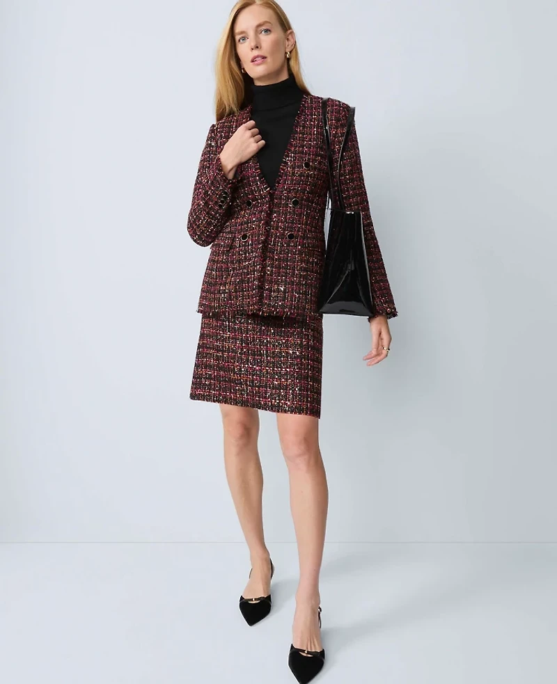 Ann Taylor Petite Tweed A-Line Skirt Red/Black Multi Women's