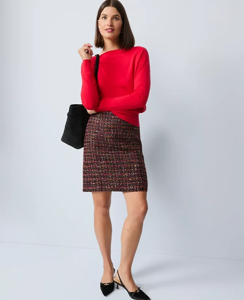 Ann Taylor Petite Tweed A-Line Skirt Red/Black Multi Women's
