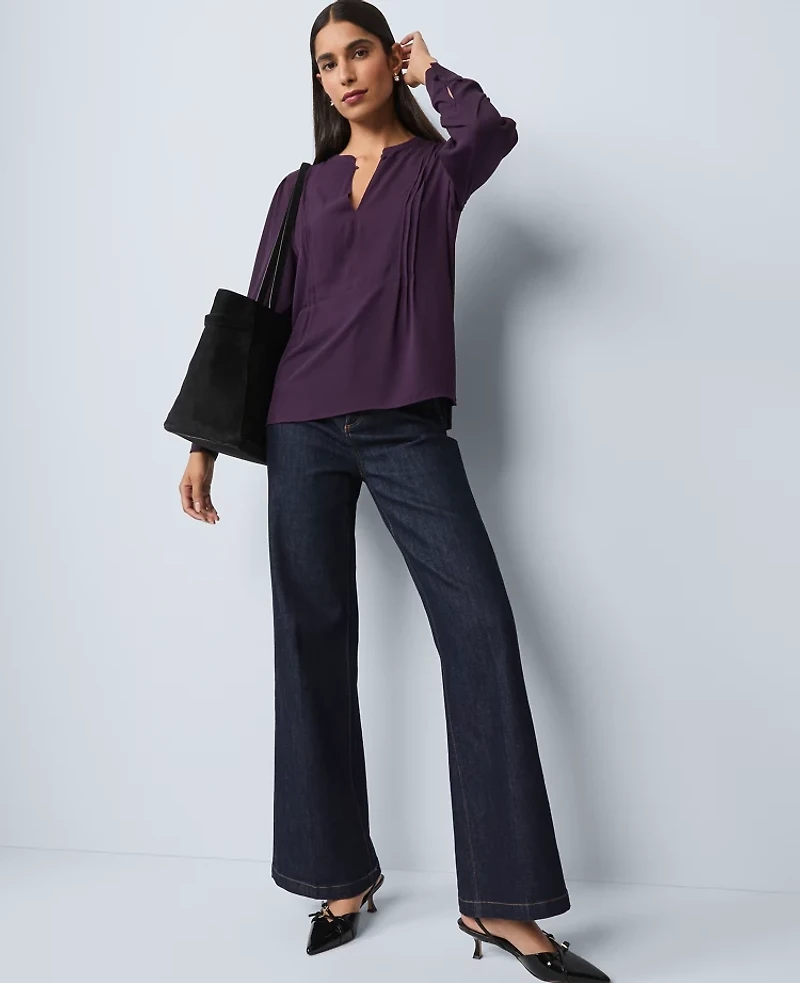 Ann Taylor Mixed Media Bib Front Top Aubergine Dream Women's