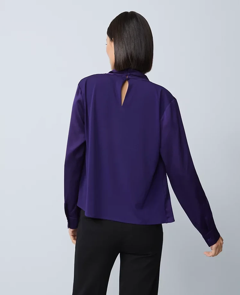 Ann Taylor Mixed Media Cowl Neck Blouse Midnight Mulberry Women's