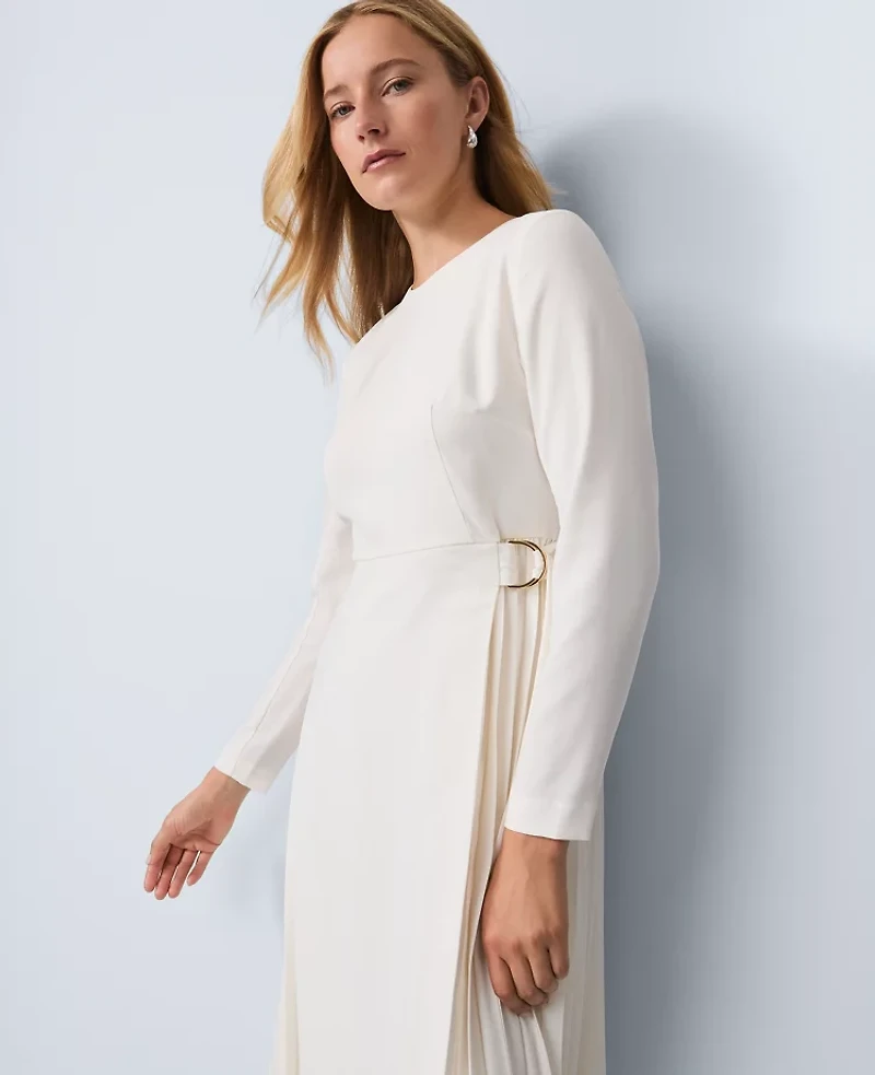 Ann Taylor Petite Pleated Crepe Flare Dress Winter White Women's