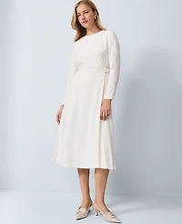 Ann Taylor Petite Pleated Crepe Flare Dress Winter White Women's