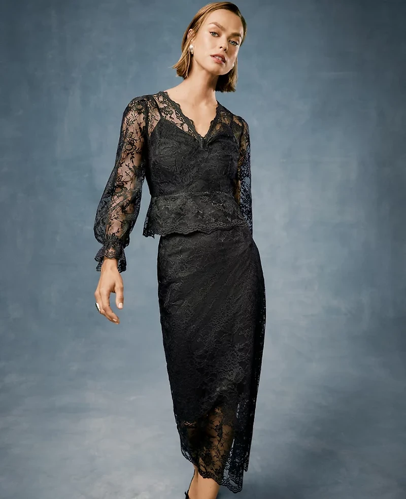 Ann Taylor Scalloped Lace Top Black Women's