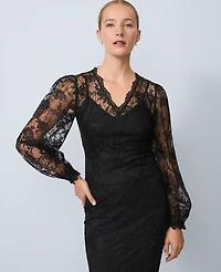 Ann Taylor Scalloped Lace Top Black Women's