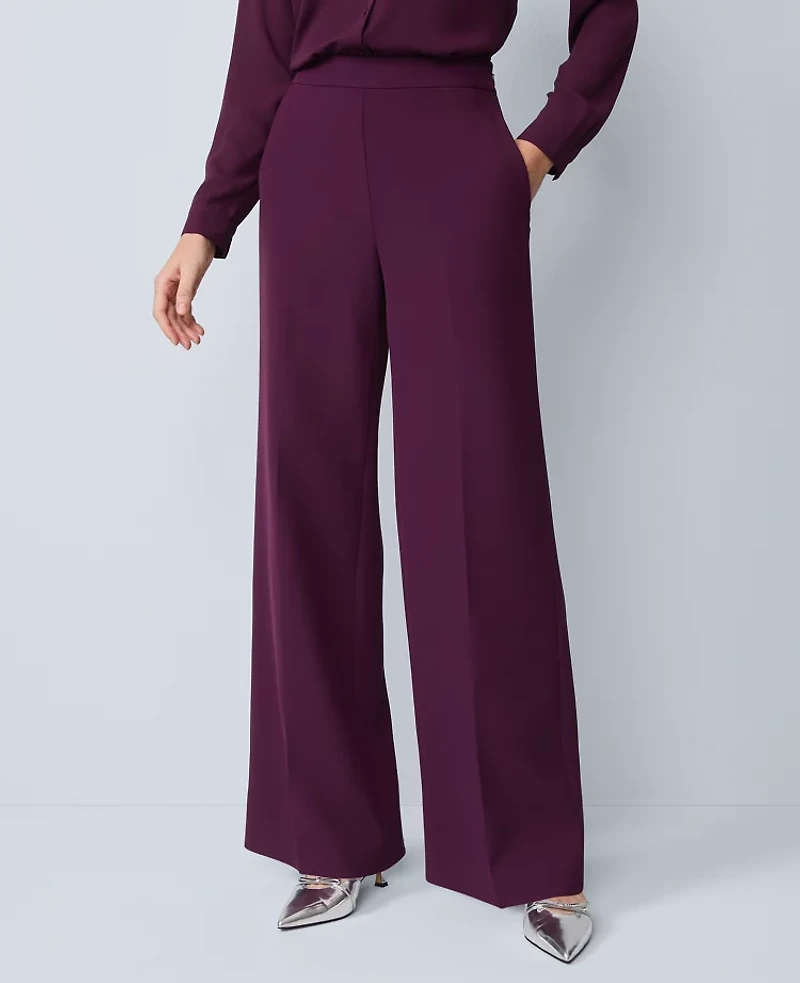 Ann Taylor The Petite Wide-Leg Pant Fluid Crepe Winter Bloom Women's