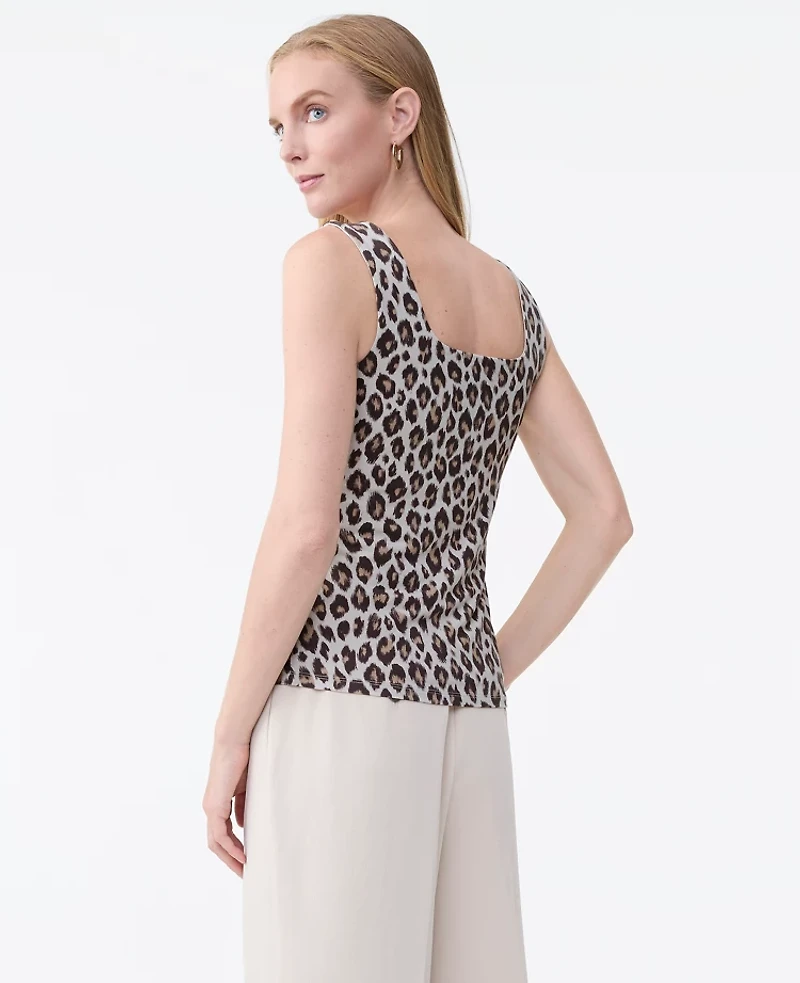 Ann Taylor Animal Print Square Neck Tank Top Pale Linen Women's