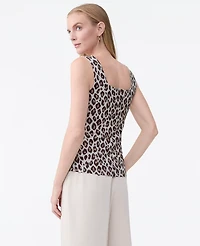 Ann Taylor Animal Print Square Neck Tank Top Pale Linen Women's