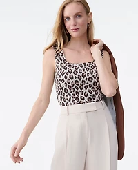 Ann Taylor Animal Print Square Neck Tank Top Pale Linen Women's