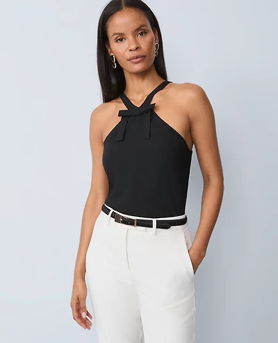 Ann Taylor Petite Bow Halter Top Black Women's