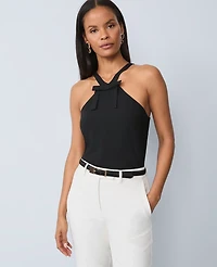 Ann Taylor Petite Bow Halter Top Black Women's