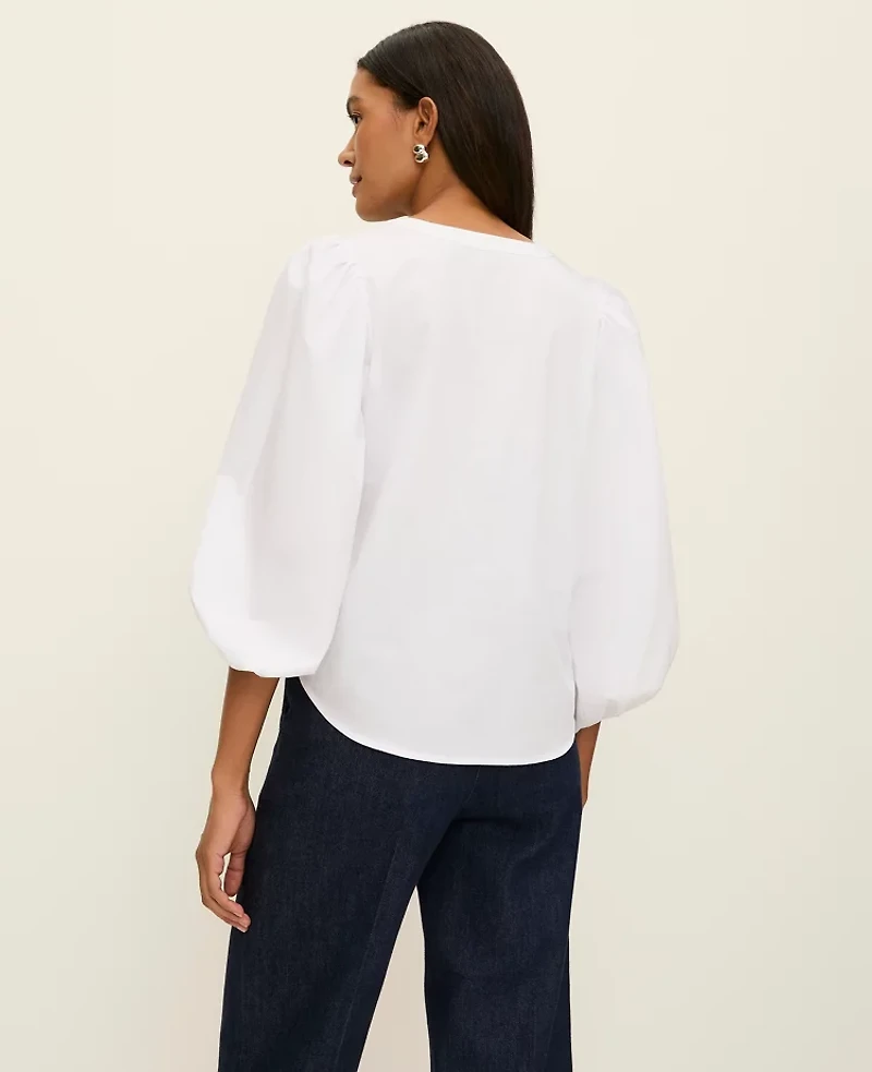 Ann Taylor Gathered V-Neck Blouse White Women's