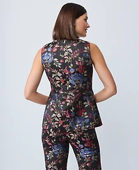 Ann Taylor Floral Jacquard Crew Neck Top Iconic Red Women's
