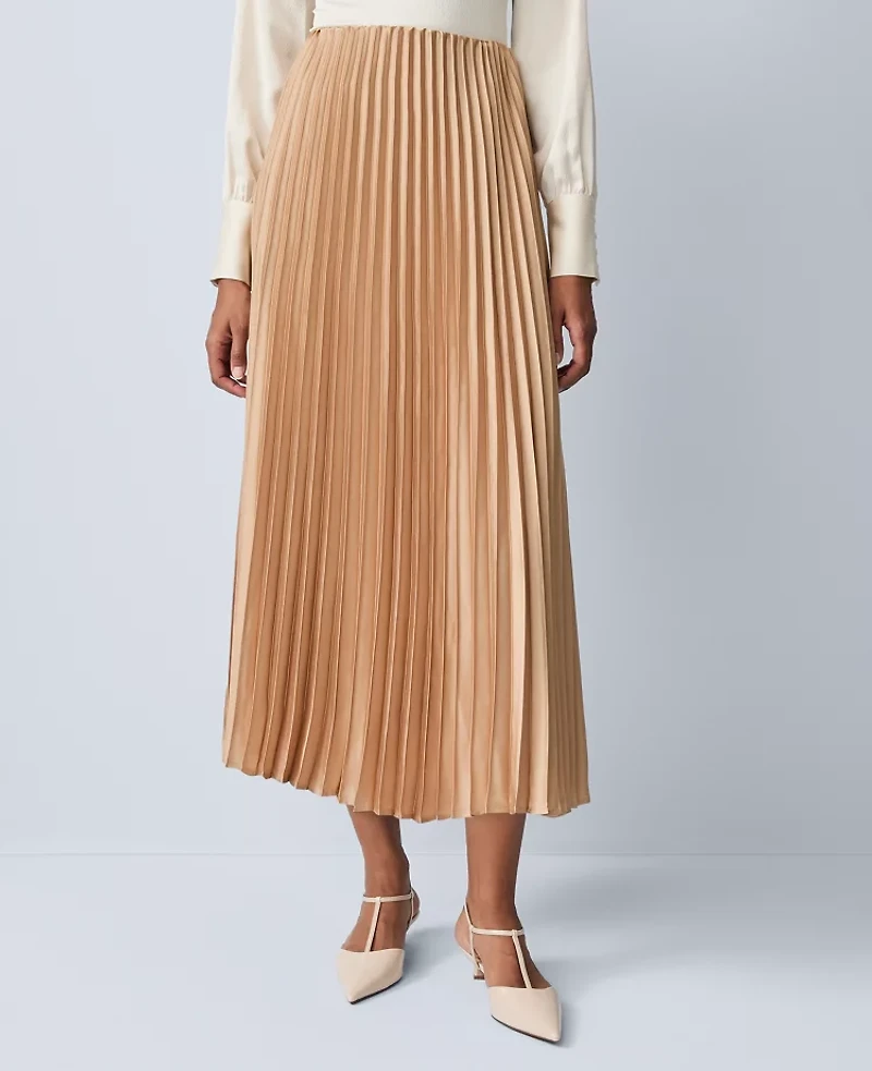 Ann Taylor Petite Satin Pleated Midi Skirt Women's