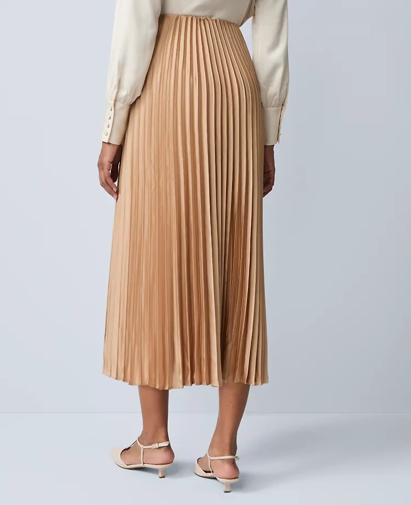 Ann Taylor Petite Satin Pleated Midi Skirt Women's