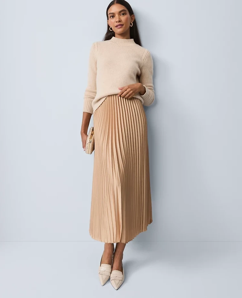 Ann Taylor Petite Satin Pleated Midi Skirt Women's