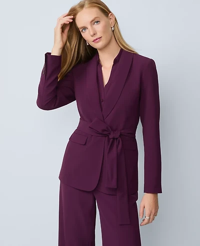 Ann Taylor The Belted Shawl Collar Blazer Size 2 Winter Bloom Women's