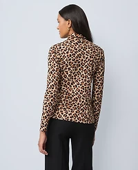 Ann Taylor Weekend Collection Animal Print Turtleneck Top Cafe Au Lait Women's