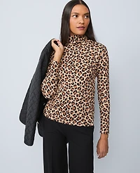 Ann Taylor Weekend Collection Animal Print Turtleneck Top Cafe Au Lait Women's