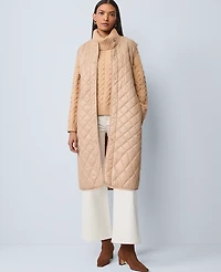 Ann Taylor Petite Weekend Collection Quilted Long Puffer Vest Cafe Au Lait Women's