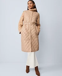 Ann Taylor Petite Weekend Collection Quilted Long Puffer Vest Cafe Au Lait Women's