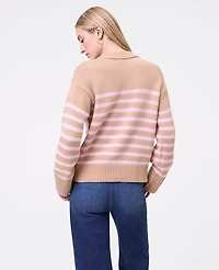 Ann Taylor Petite Weekend Collection Striped Crew Neck Sweater Camel Multi Women's