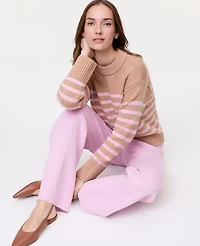 Ann Taylor Petite Weekend Collection Striped Crew Neck Sweater Camel Multi Women's