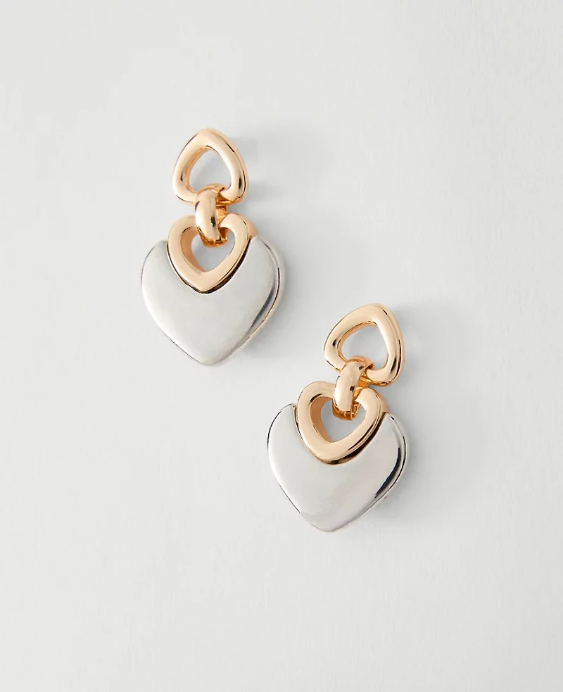 Ann Taylor Mixed Metal Heart Drop Earrings Silvertone Women's