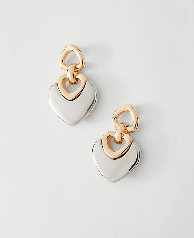 Ann Taylor Mixed Metal Heart Drop Earrings Silvertone Women's