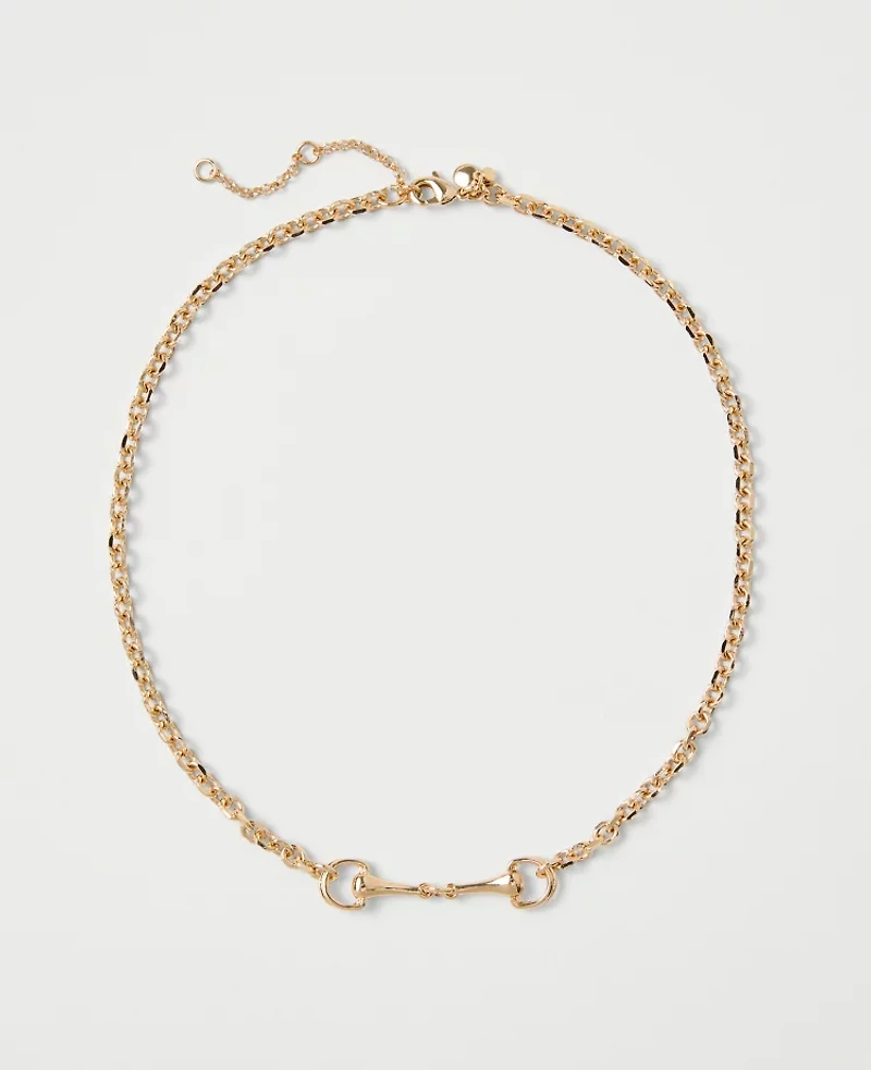 Ann Taylor Metal Horsebit Necklace Goldtone Women's