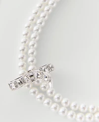 Ann Taylor Double Wrap Pearl Bow Necklace Goldtone Women's