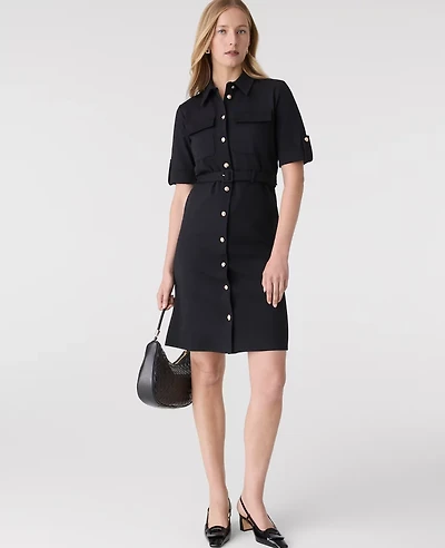 Ann Taylor Petite Belted Flare Dress Black Women's