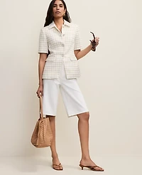 Ann Taylor The Short Sleeve Cutaway Jacket Metallic Tweed Gold/White Women's