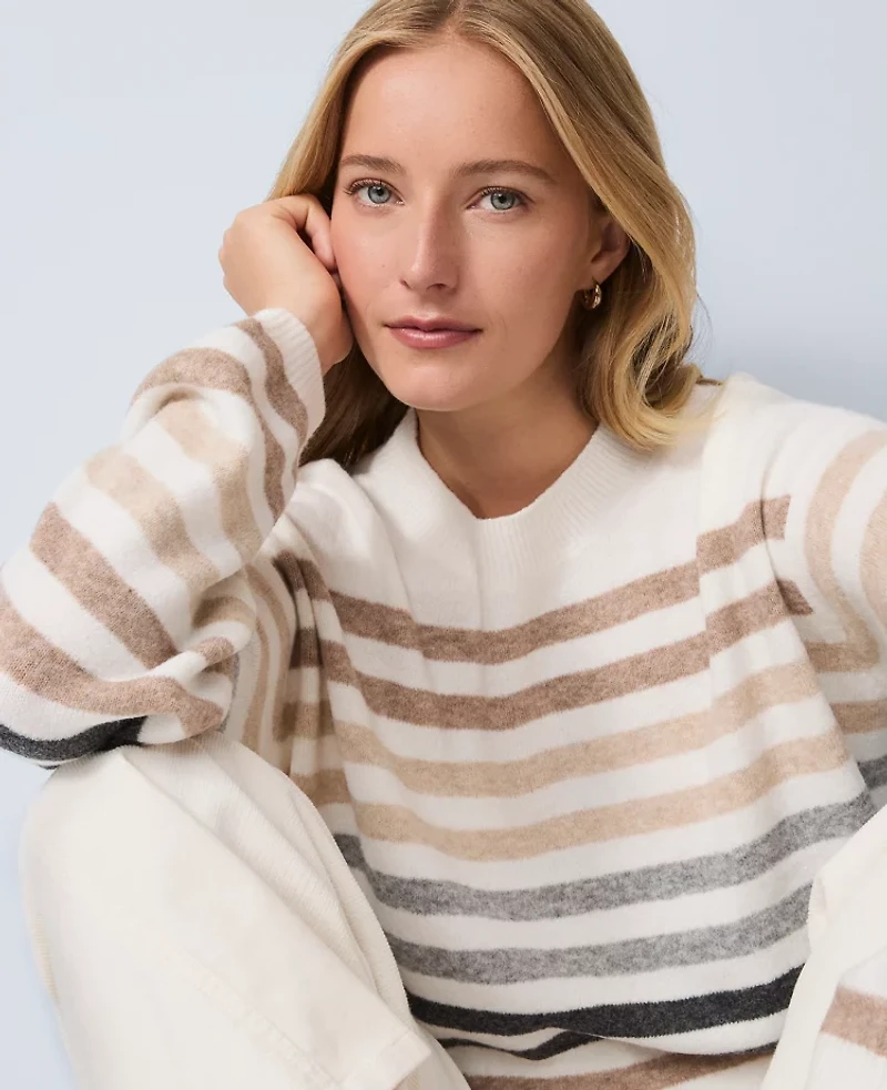 Ann Taylor Weekend Collection Striped Raglan Sweater Winter White Women's