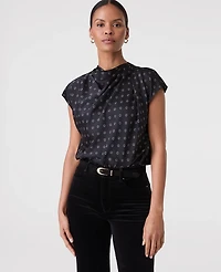 Ann Taylor Geo Satin Cowl Neck Blouse Black Women's