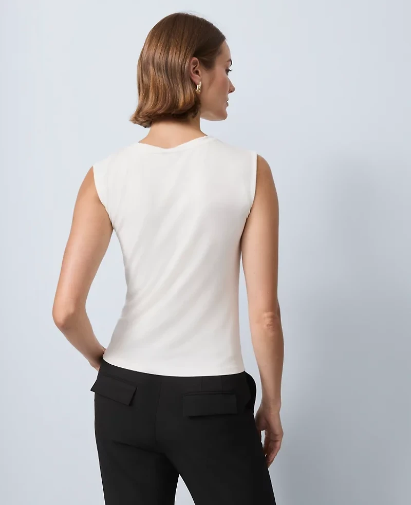 Ann Taylor Petite Asymmetric Twist Shoulder Top Winter White Women's