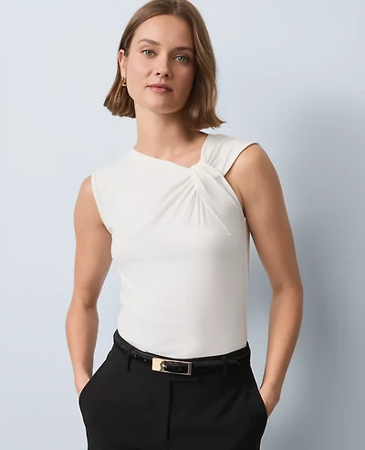 Ann Taylor Petite Asymmetric Twist Shoulder Top Winter White Women's