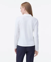 Ann Taylor Petite Split Neck Button Down Shirt Winter White Women's