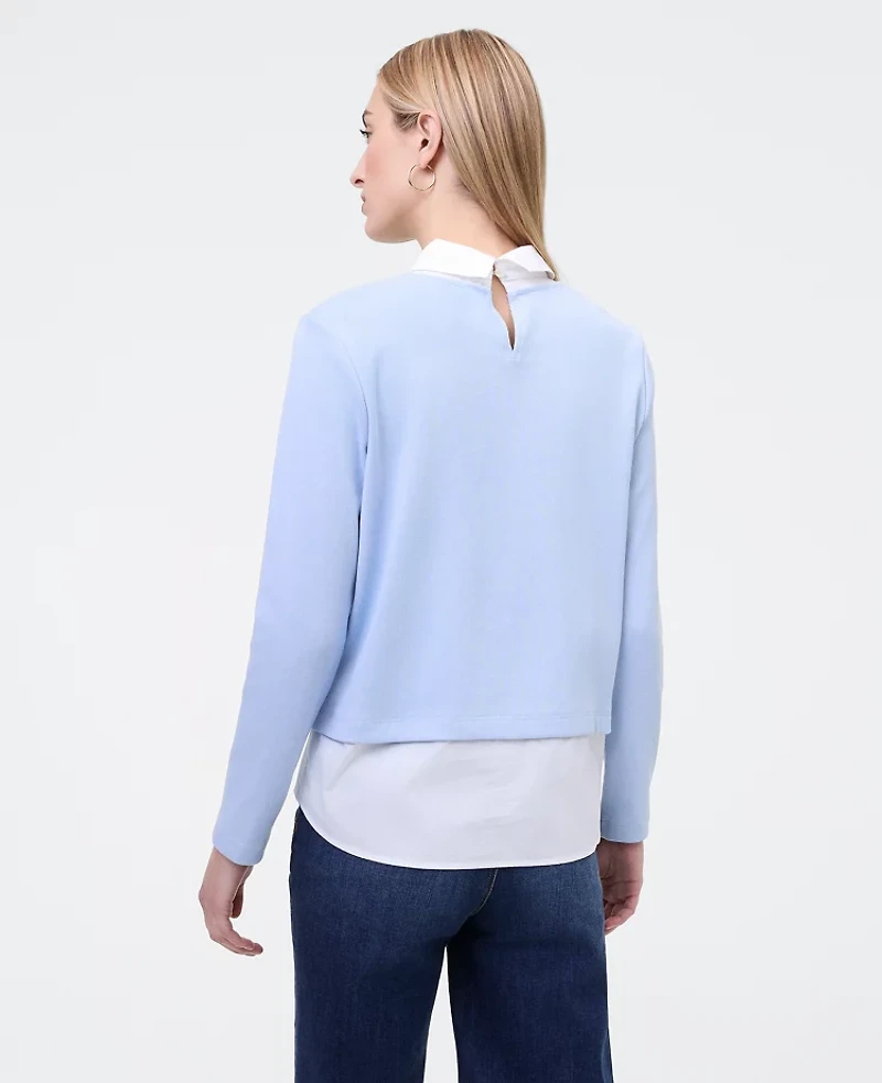 Ann Taylor Weekend Collection Layered Mix Media Top Cashmere Blue Women's