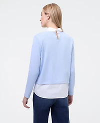Ann Taylor Weekend Collection Layered Mix Media Top Cashmere Blue Women's