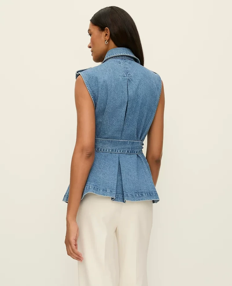 Ann Taylor Belted Denim Vest Soft Blue Women's