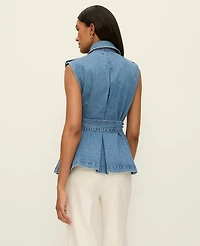Ann Taylor Belted Denim Vest Soft Blue Women's