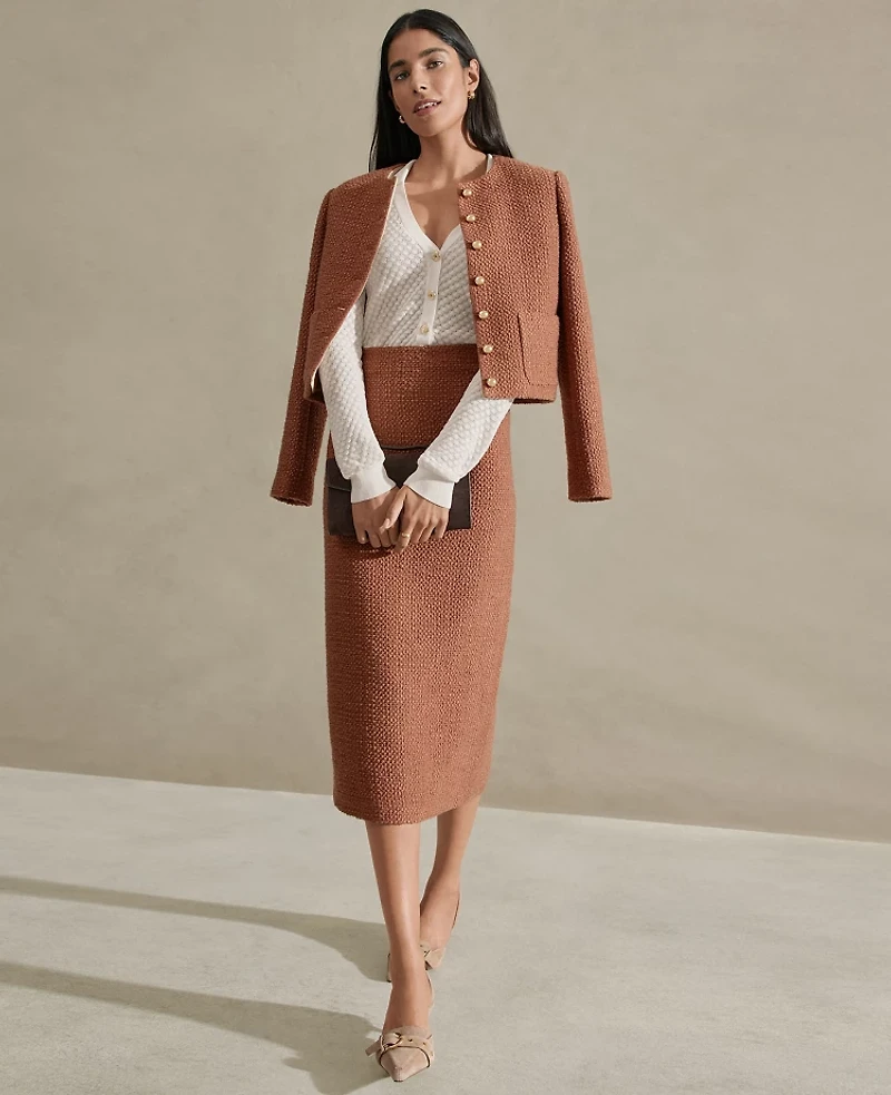 Ann Taylor The Petite Column Midi Skirt Tweed Spiced Cider Women's